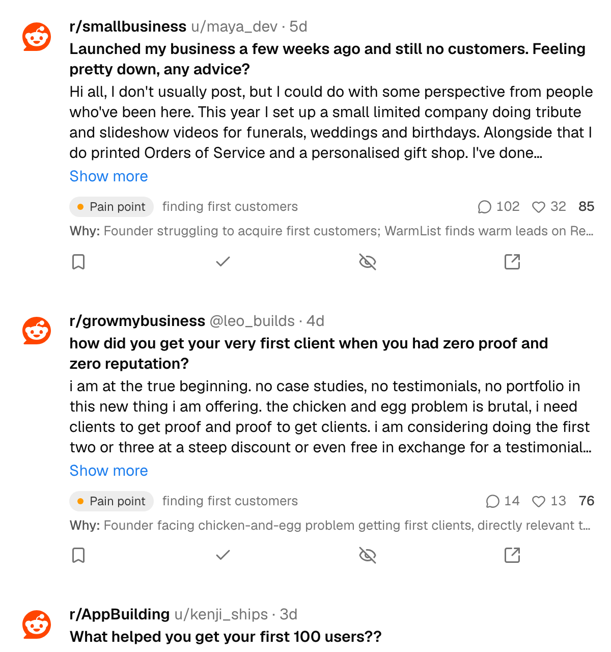 ReplyFeed feed: posts from people who need your product